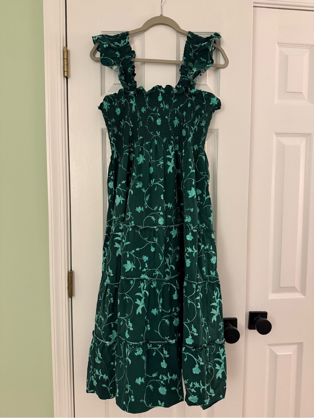 Hill House Nap Dress Emerald & Mint Floral Tiered Midi Dress - Picture 2 of 4